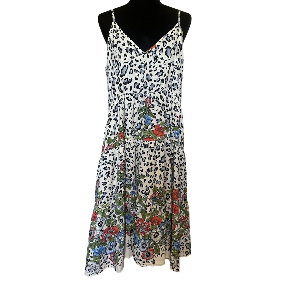 GiGiO Cheetah Floral Print‎ Oversized Slip Summer Tiered Dress Size Medium